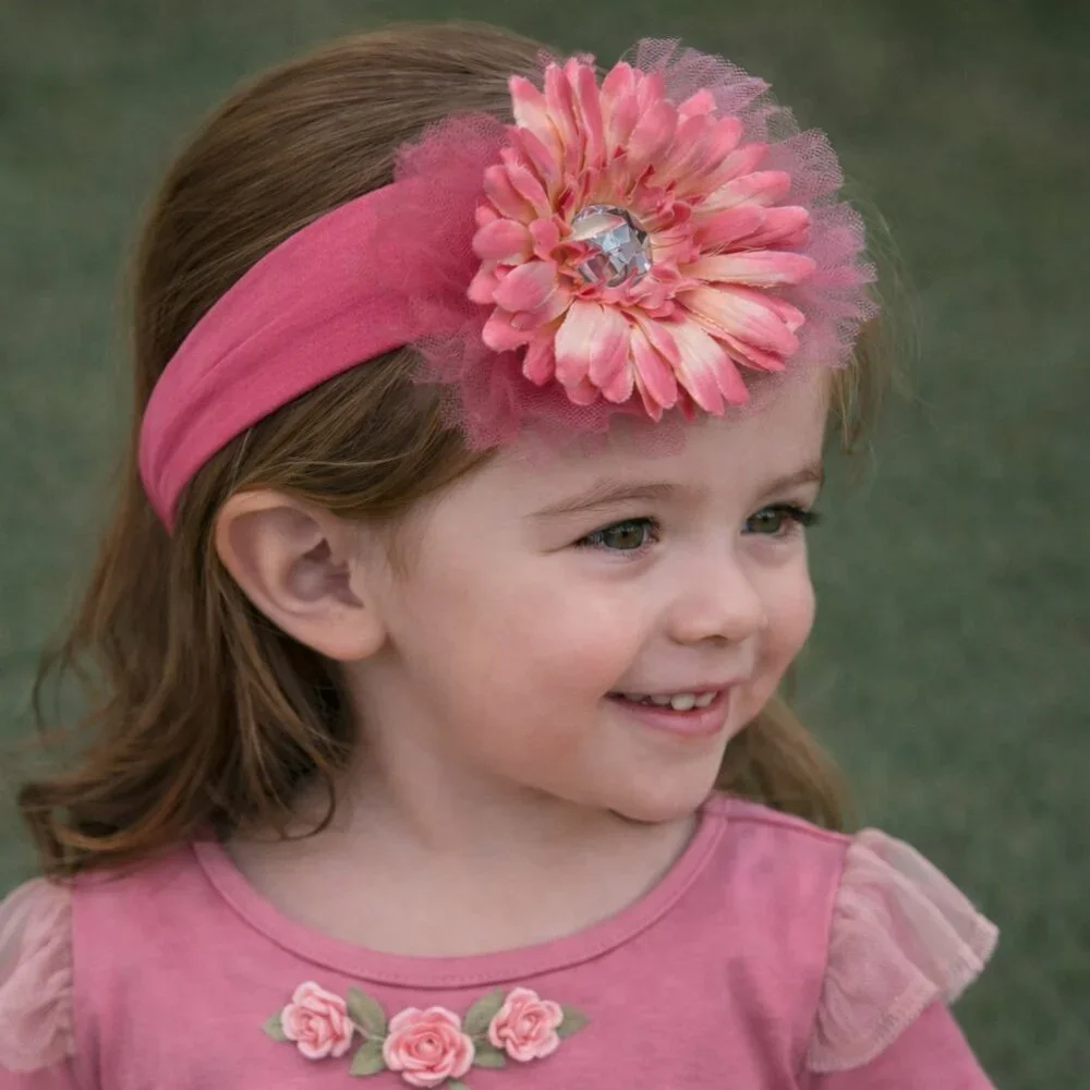 Kids Kapers Pink  Aster‎ Flowery Baby Toddler Girls Headband Tulle Bling NEW